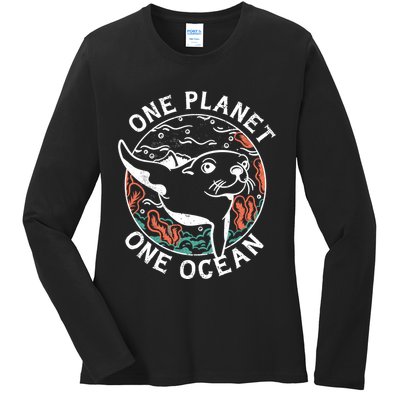 One Planet One Ocean Seal Ladies Long Sleeve Shirt