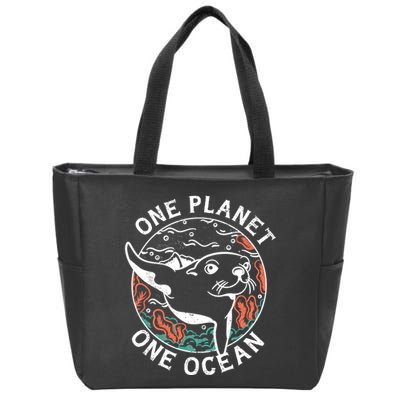 One Planet One Ocean Seal Zip Tote Bag