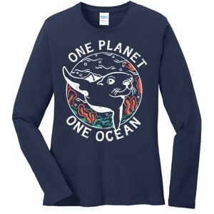 One Planet One Ocean Seal Ladies Long Sleeve Shirt