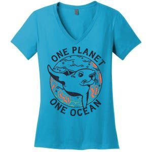 One Planet One Ocean Seal Women's V-Neck T-Shirt