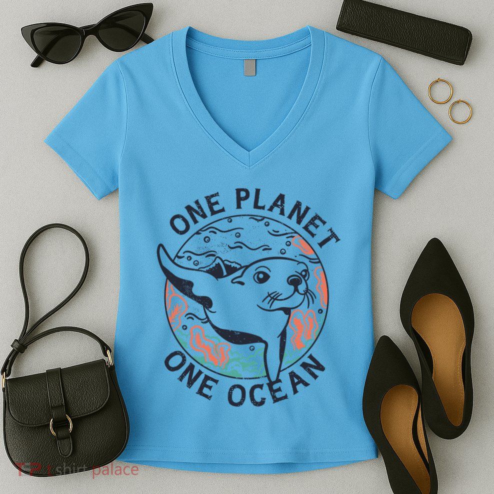 One Planet One Ocean Seal Women's V-Neck T-Shirt