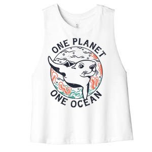 One Planet One Ocean Seal Women's Racerback Cropped Tank