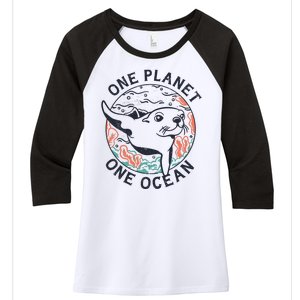 One Planet One Ocean Seal Women's Tri-Blend 3/4-Sleeve Raglan Shirt