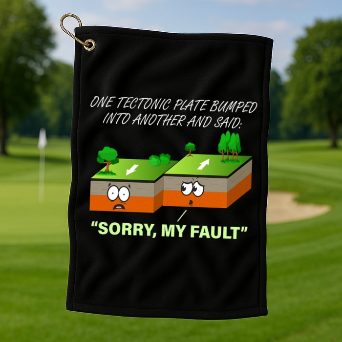 One Tectonic Plate Sorry My Fault Golf Towel