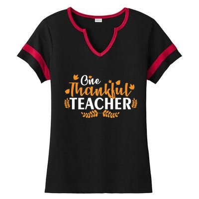 One Thankful Teacher Ladies Halftime Notch Neck Tee