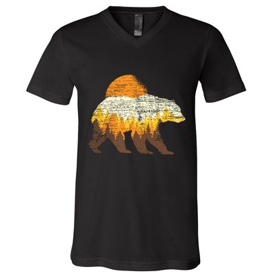Outdoor Nature Full Moon Trees Wildlife Forest Animal Bear V-Neck T-Shirt