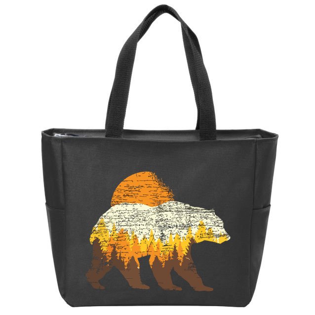 Outdoor Nature Full Moon Trees Wildlife Forest Animal Bear Zip Tote Bag