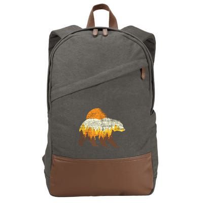 Outdoor Nature Full Moon Trees Wildlife Forest Animal Bear Cotton Canvas Backpack