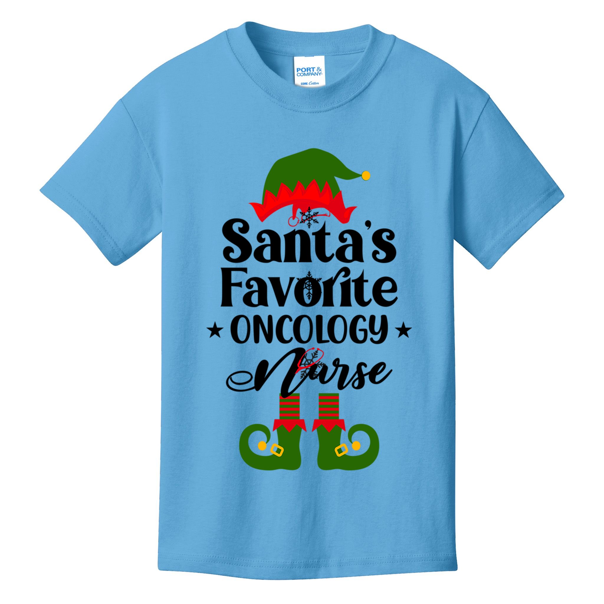 Oncology Nurse Funny Elf Christmas Santas Favorite Onc Rn Meaningful Gift Kids T-Shirt