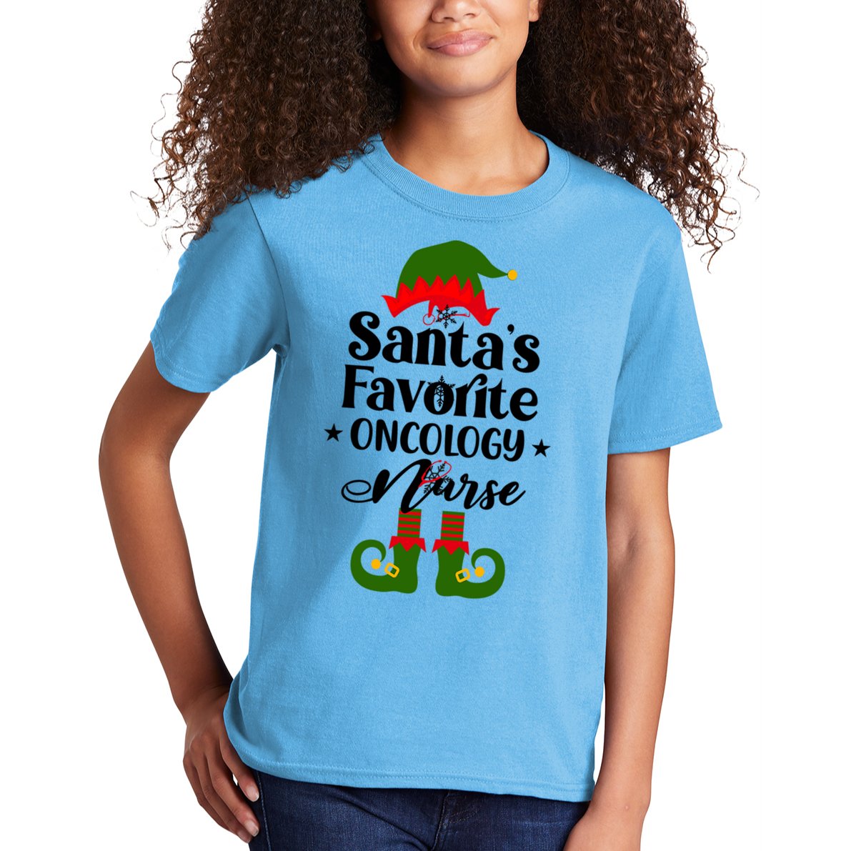 Oncology Nurse Funny Elf Christmas Santas Favorite Onc Rn Meaningful Gift Kids T-Shirt