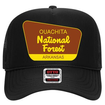 Ouachita National Forest Arkansas Retro Sign High Crown Mesh Back Trucker Hat