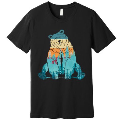 Outdoors Nature Forest Animal Wildlife Retro Brown Bear Premium T-Shirt