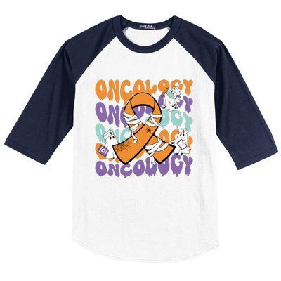 Oncology Nurse Ghost Halloween Baseball Sleeve Shirt