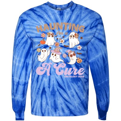 Oncology Nurse Halloween Haunting Cure Oncology Crew Gift Tie-Dye Long Sleeve Shirt