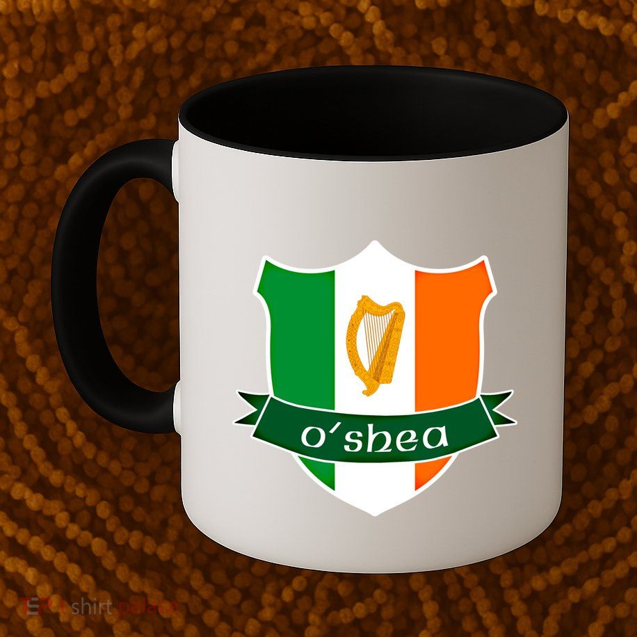 Oshea Name Irish Gift Irish Flag Harp Crest Mug