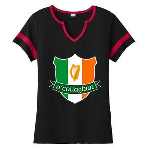 Ocallaghan Name Irish Gift Irish Flag Harp Crest Ladies Halftime Notch Neck Tee