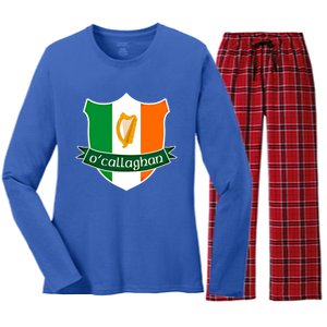 Ocallaghan Name Irish Gift Irish Flag Harp Crest Women's Long Sleeve Flannel Pajama Set 