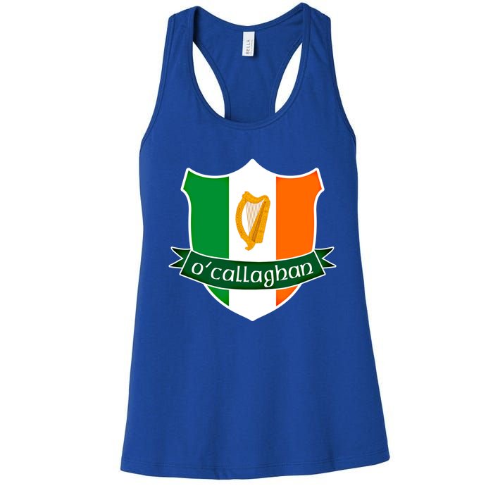 Ocallaghan Name Irish Gift Irish Flag Harp Crest Women's Racerback Tank