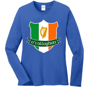 Ocallaghan Name Irish Gift Irish Flag Harp Crest Ladies Long Sleeve Shirt