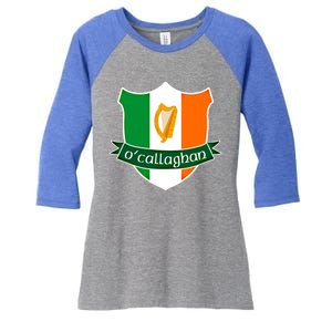 Ocallaghan Name Irish Gift Irish Flag Harp Crest Women's Tri-Blend 3/4-Sleeve Raglan Shirt