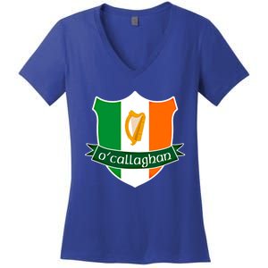 Ocallaghan Name Irish Gift Irish Flag Harp Crest Women's V-Neck T-Shirt