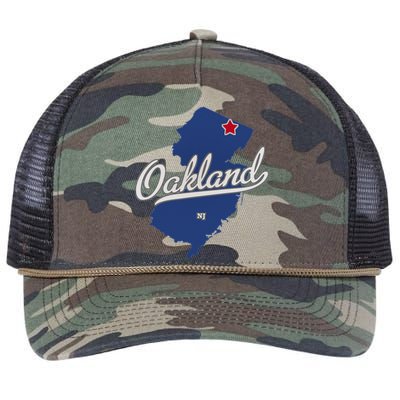 Oakland New Jersey NJ Map Retro Rope Trucker Hat Cap