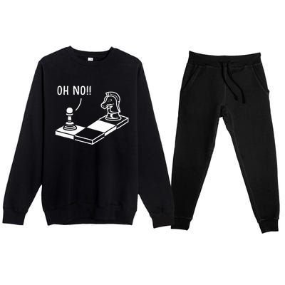 Oh No Knight To Pawn Funny Chess Player Gift Idea Board Game Premium Crewneck Sweatsuit Set