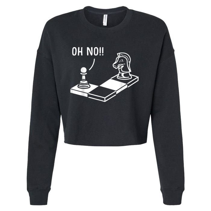 Oh No Knight To Pawn Funny Chess Player Idea Board Game Cropped Pullover Crew