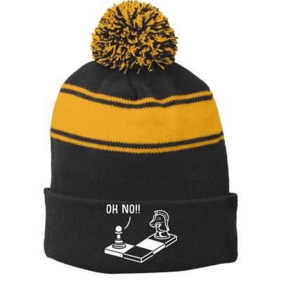 Oh No Knight To Pawn Funny Chess Player Gift Idea Board Game Stripe Pom Pom Beanie