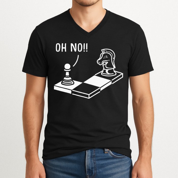 Oh No Knight To Pawn Funny Chess Player Gift Idea Board Game V-Neck T-Shirt