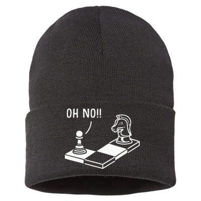 Oh No Knight To Pawn Funny Chess Player Gift Idea Board Game Sustainable Knit Beanie