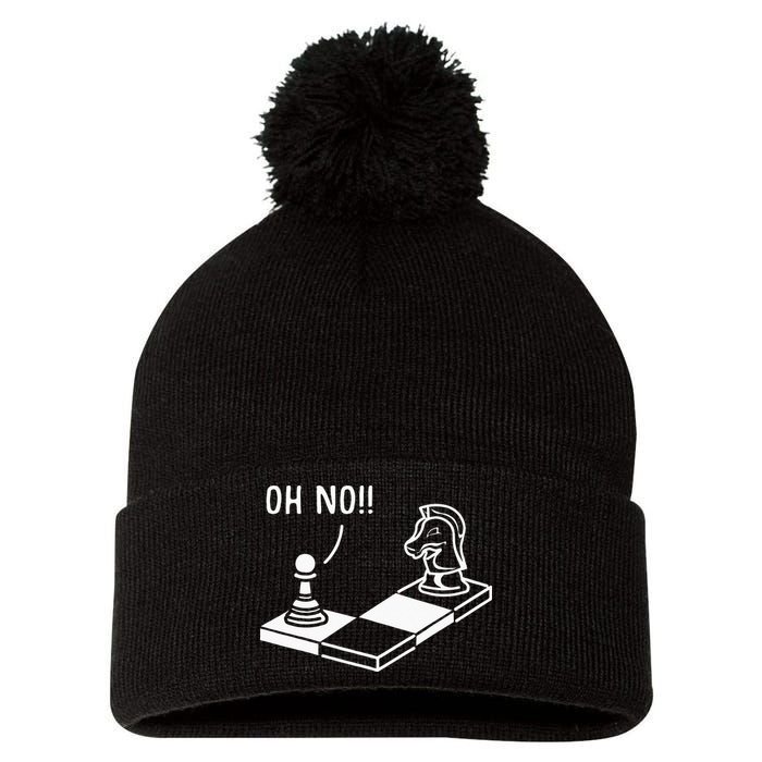 Oh No Knight To Pawn Funny Chess Player Gift Idea Board Game Pom Pom 12in Knit Beanie