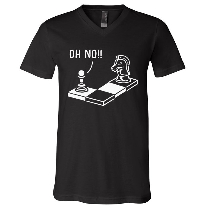 Oh No Knight To Pawn Funny Chess Player Gift Idea Board Game V-Neck T-Shirt