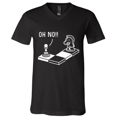 Oh No Knight To Pawn Funny Chess Player Gift Idea Board Game V-Neck T-Shirt