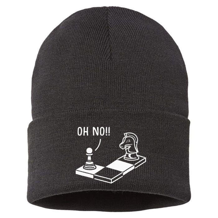 Oh No Knight To Pawn Funny Chess Player Gift Idea Board Game Sustainable Knit Beanie
