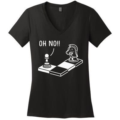 Oh No Knight To Pawn Funny Chess Player Gift Idea Board Game Women's V-Neck T-Shirt