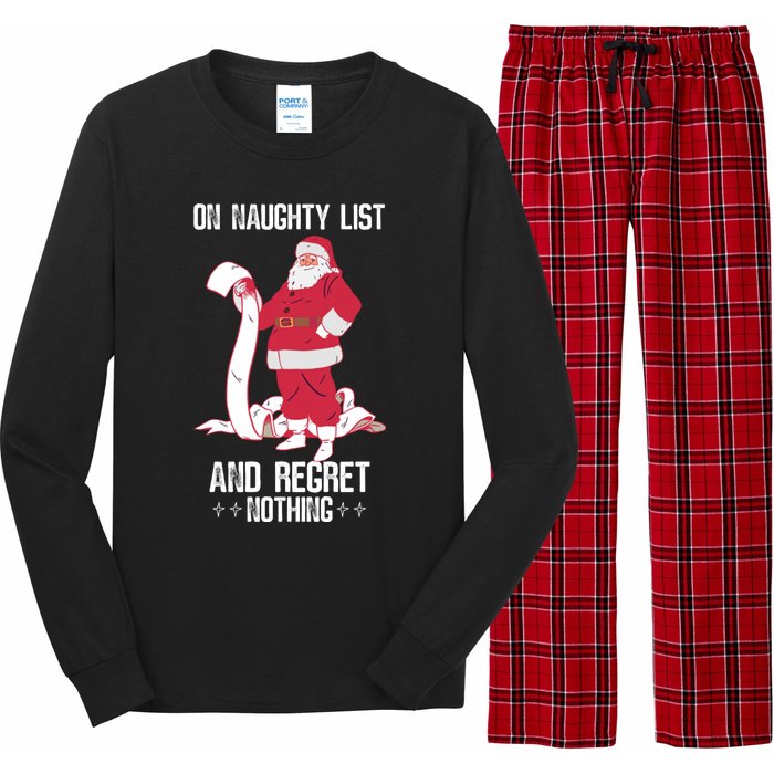 On Naughty List Funny Merry Christmas Day Santa Elf Graphic Hoodie Long Sleeve Pajama Set