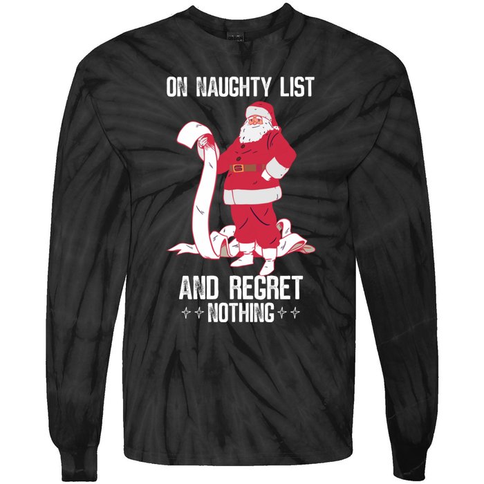 On Naughty List Funny Merry Christmas Day Santa Elf Graphic Hoodie Tie-Dye Long Sleeve Shirt