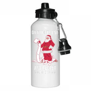 On Naughty List Funny Merry Christmas Day Santa Elf Graphic Hoodie Aluminum Water Bottle