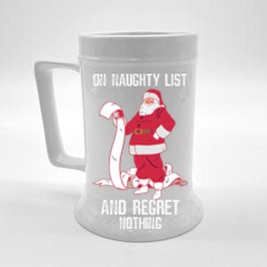 On Naughty List Funny Merry Christmas Day Santa Elf Graphic Hoodie Beer Stein