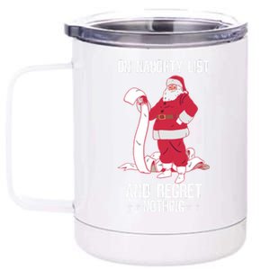 On Naughty List Funny Merry Christmas Day Santa Elf Graphic Hoodie 12 oz Stainless Steel Tumbler Cup