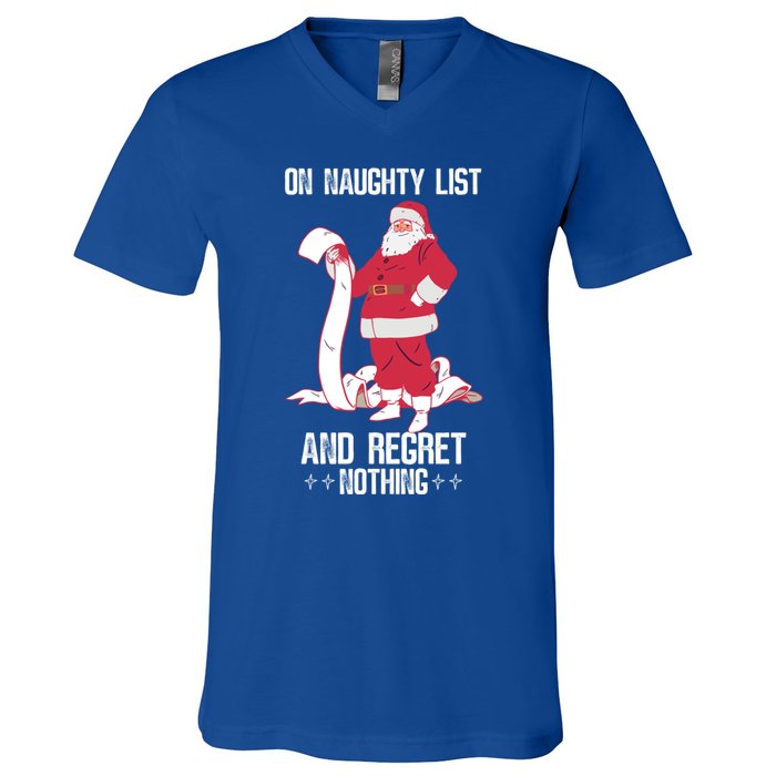 On Naughty List Funny Merry Christmas Day Santa Elf Graphic Gift V-Neck T-Shirt