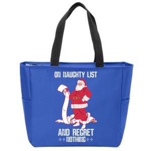 On Naughty List Funny Merry Christmas Day Santa Elf Graphic Gift Zip Tote Bag