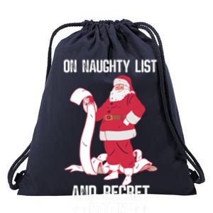 On Naughty List Funny Merry Christmas Day Santa Elf Graphic Gift Drawstring Bag