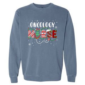 Oncology Nurse Leopard Red Buffalo Plaid Christmas Nurse Gift Garment-Dyed Sweatshirt