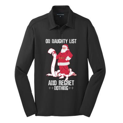 On Naughty List Funny Merry Christmas Day Santa Elf Graphic Funny Gift Silk Touch Performance Long Sleeve Polo