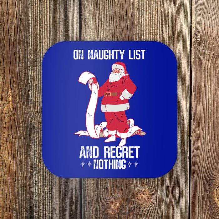 On Naughty List Funny Merry Christmas Day Santa Elf Graphic Funny Gift Coaster