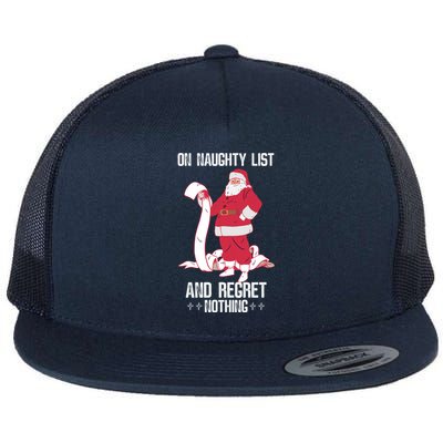 On Naughty List Funny Merry Christmas Day Santa Elf Graphic Funny Gift Flat Bill Trucker Hat