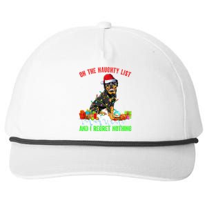 On Naughty List And I Regret Nothing Xmas Rottweiler Dog Meaningful Gift Snapback Five-Panel Rope Hat