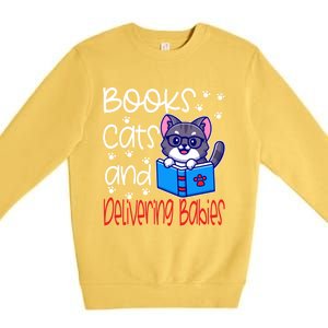 Ob Nurse Labor Delivery Obgyn Cat Mom Dad Owner Book Doula Cool Gift Premium Crewneck Sweatshirt